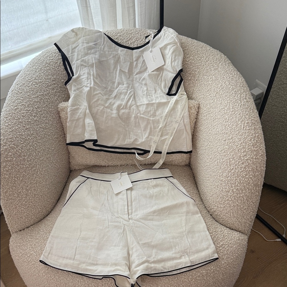 White and Black Trim Two-Piece Set